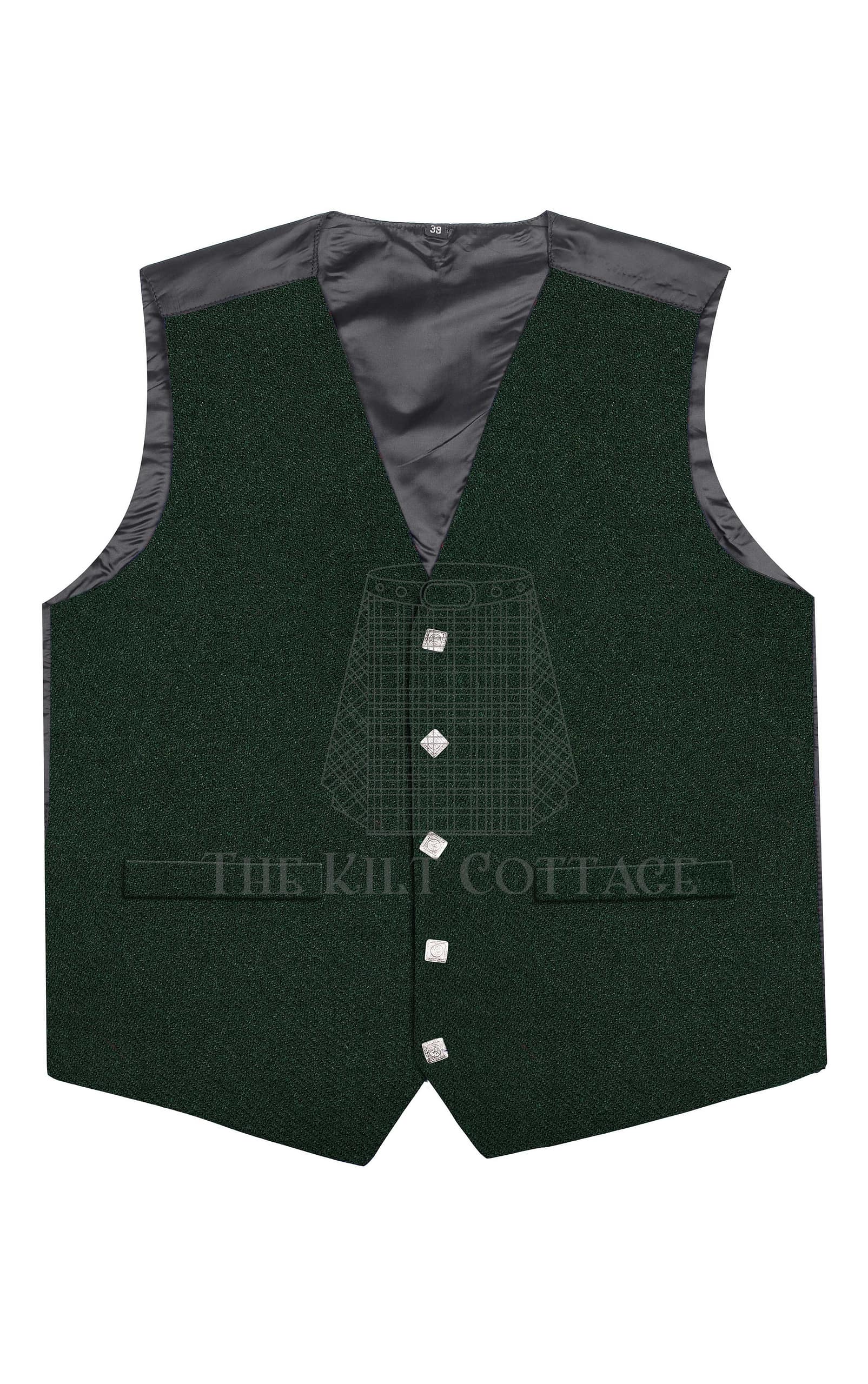 Solid Green Wool 5 Buttons Argyll Waistcoat Solid Green Wool 5 Buttons Argyll Waistcoat